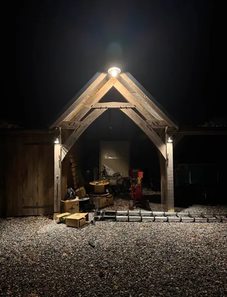 Outdoor gazebo lighting in Cornwall lit up at night